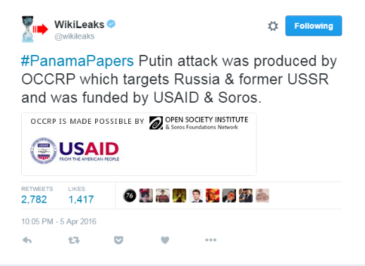 위키리크스, 미국정부와 소로스가 푸틴 공격용으로 파나마 페이퍼를 지원했다.