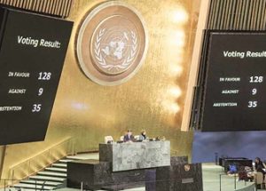 예루살렘의 이스라엘의 수도 인정을 반대하는 결의안을 통과시킨 유엔총회