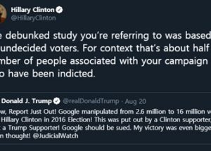 지난 대선에서 구글이 힐러리에게 표를 밀어 주었다는 연구로 힐러리의 비난을 받자 자살하지 않는다고 선언한 학자
