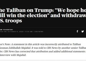 탈레반의 트럼프 재선 지지는 CBS의 가짜 뉴스
