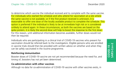 코로나 백신 2차 접종에 타사 제품 사용을 허가한 영국 보건부