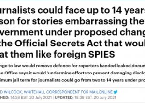 내부고발 보도 언론인을 처벌하는 법안을 준비하는 영국