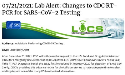 코로나19 검진법인 PCR 테스트 상의 변경을 공지한 CDC