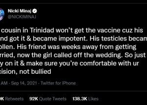 백신에 대한 의견을 밝힌 팝가수 니키 미나즈의 계정을 정지한 트위터