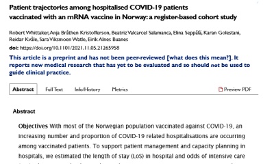 노르웨이 공중보건 연구소, ‘코로나 백신 접종자와 미접종자의 치명률이 같다’