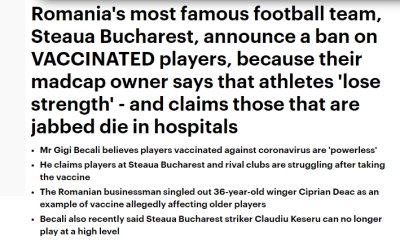 백신 접종자의 출전을 금지한 루마니아의 축구 구단주