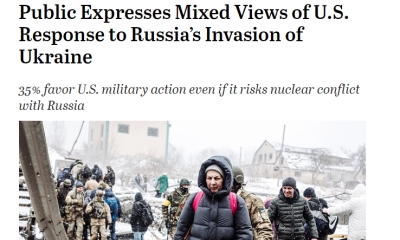 미 여론조사, ‘응답자의 35%는 핵 전쟁의 위험이 있더라도 우크라이나 전쟁 개입 지지’