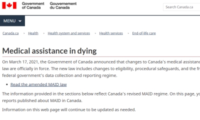 정부의 ‘조력자살’ 프로그램에 의해 죽음의 선택을 강요당하는 캐나다인들